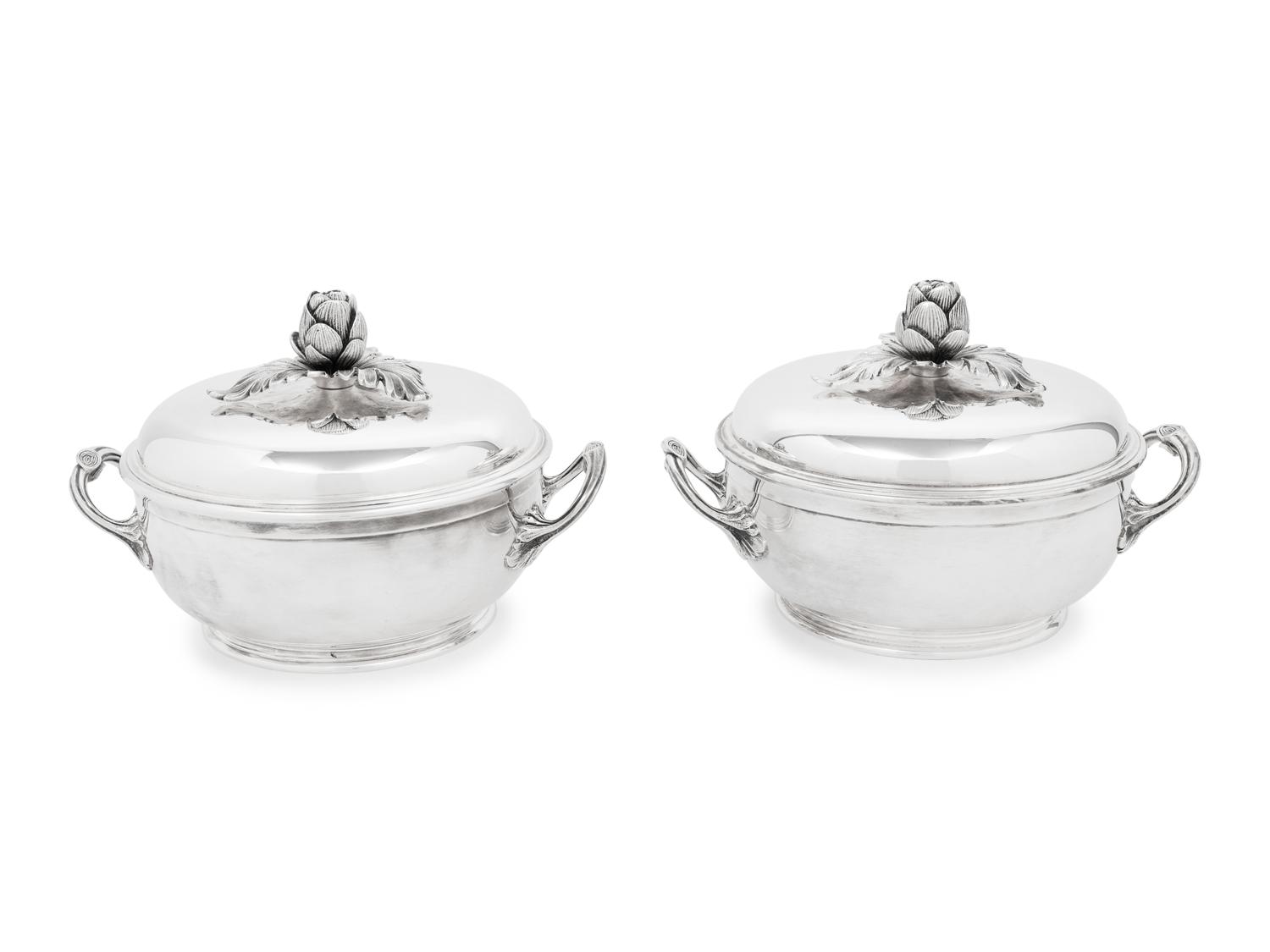 A Pair of Puiforcat Silver-Plate Covered Tureens