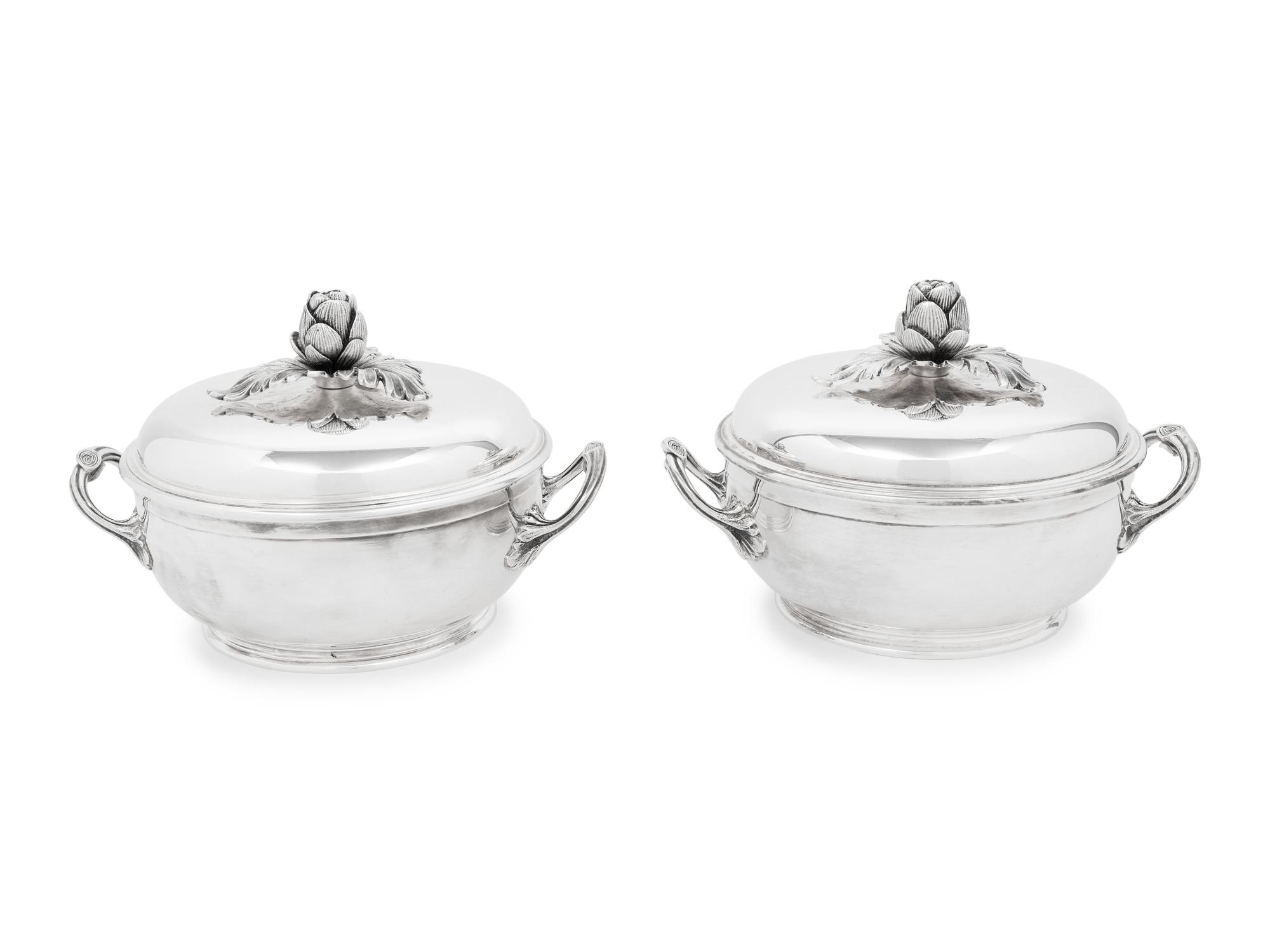 A Pair of Puiforcat Silver-Plate Covered Tureens