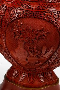 A Pair of Chinese Carved Red Lacquer Vases