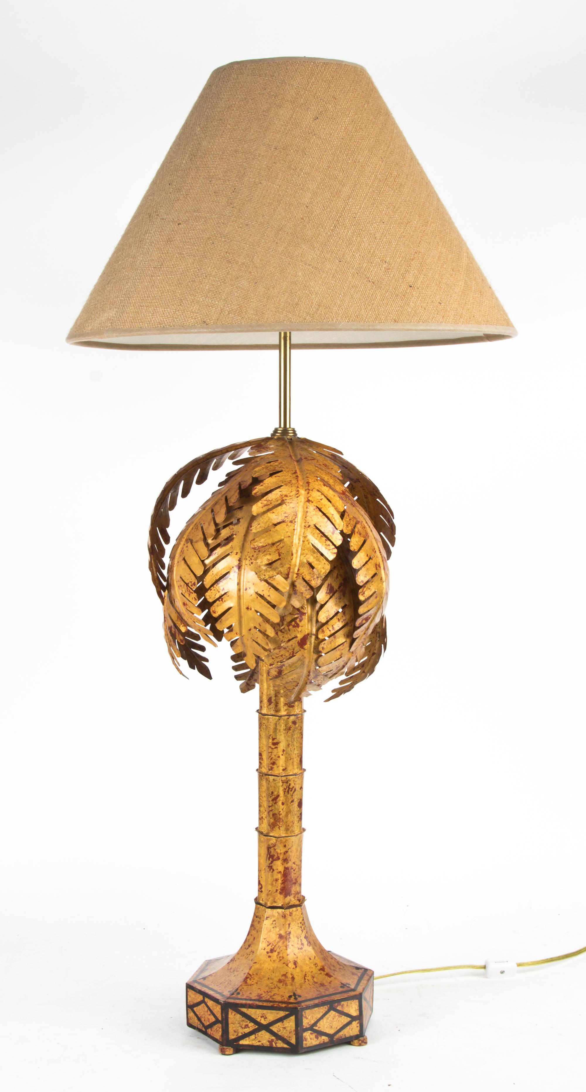 A Painted Metal Palm Tree-Form Table Lamp