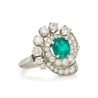 PLATINUM, EMERALD AND DIAMOND RING