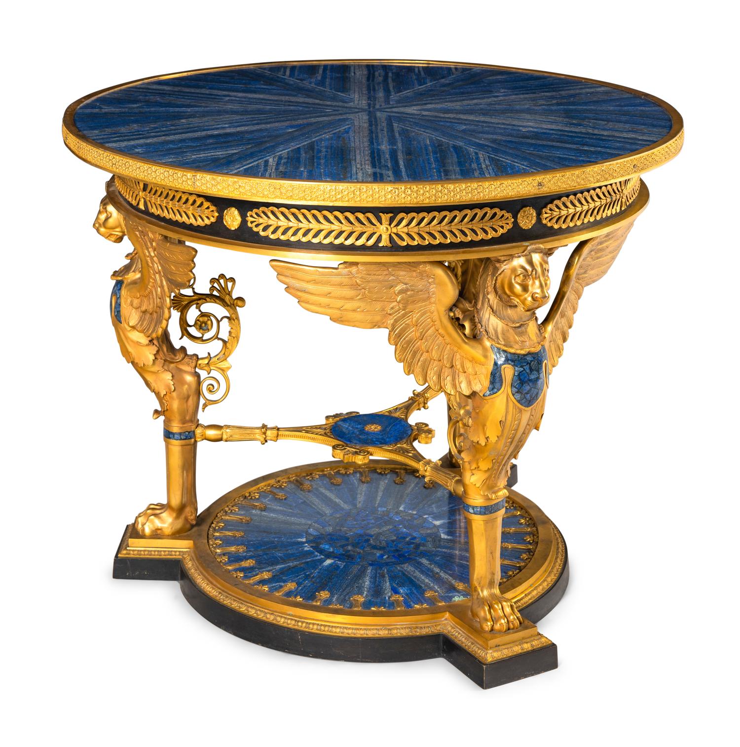 An Empire Style Gilt Bronze and Lapis Lazuli Center Table