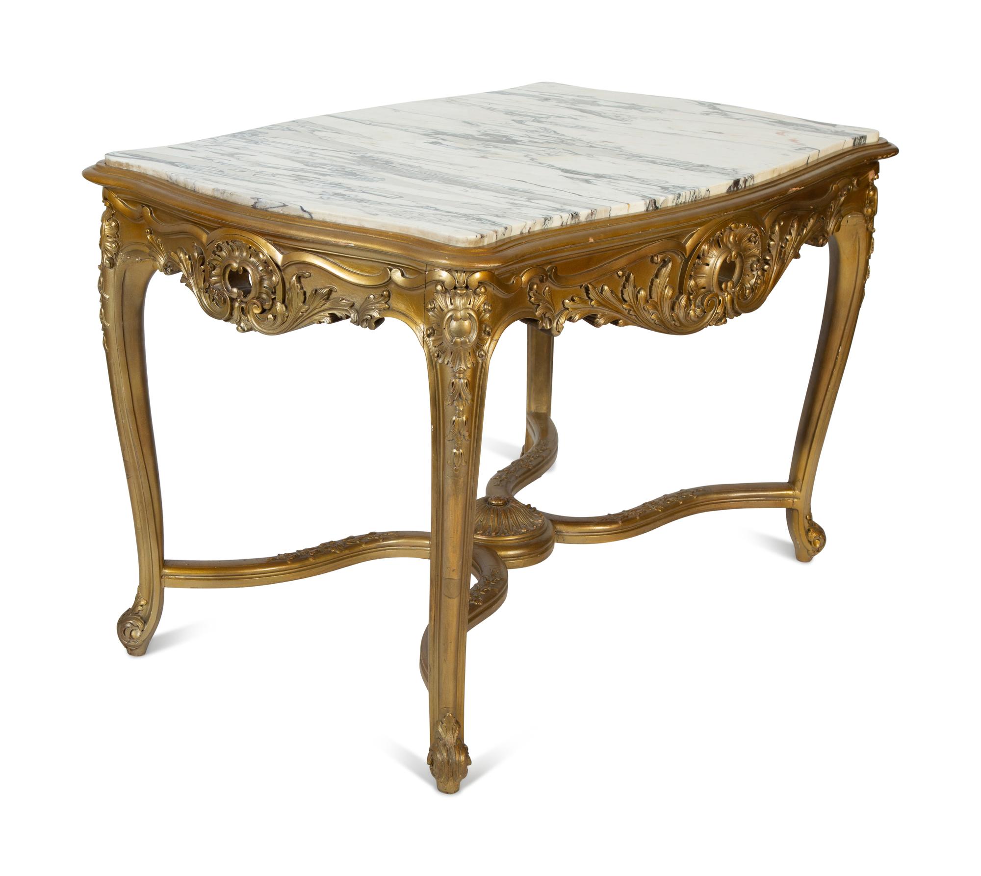 A Louis XV Style Giltwood Marble-Top Table — 20TH CENTURY