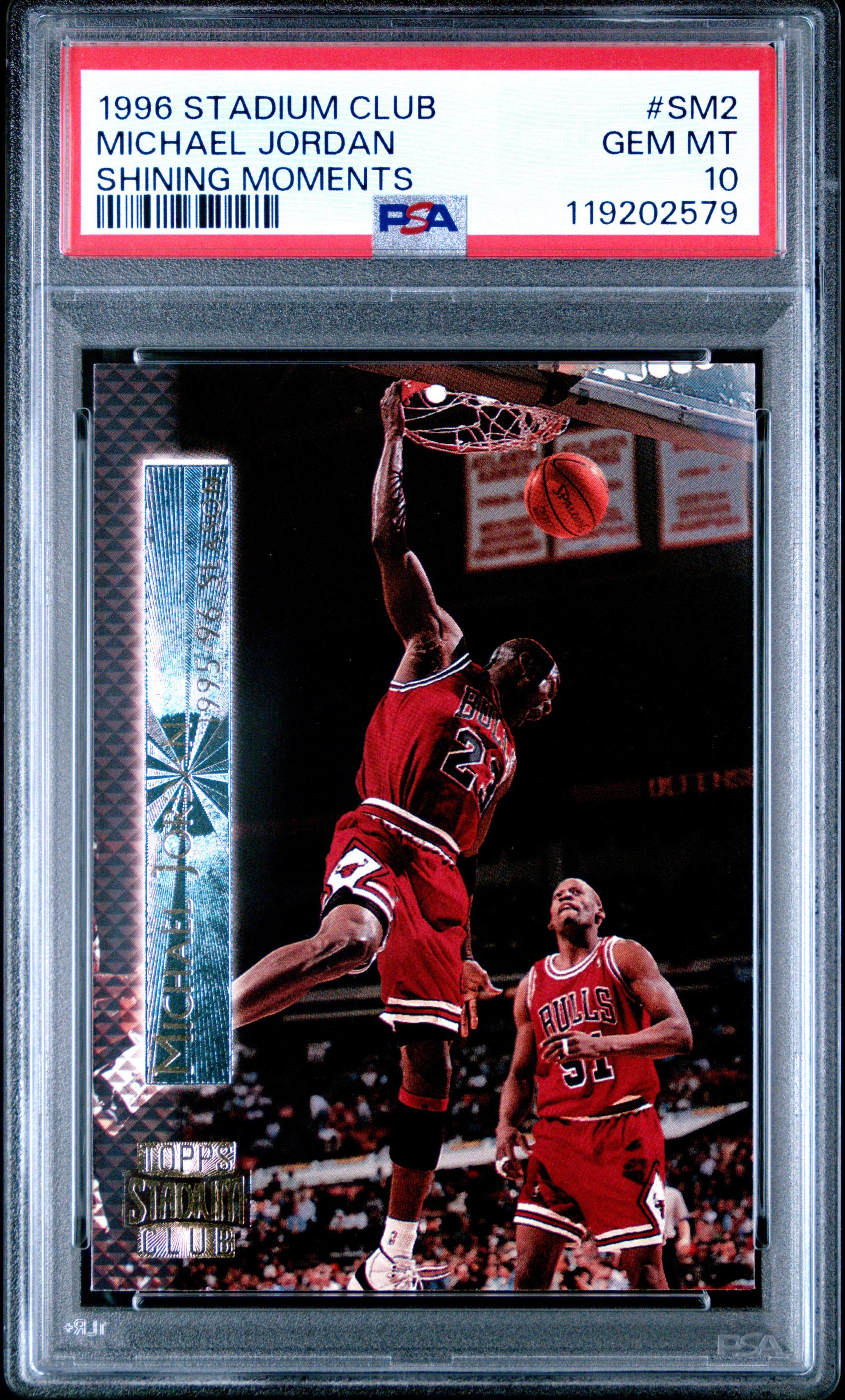 A 1996 Stadium Club Shining Moments Michael Jordan Basketball Card No. SM2 (PSA 10 GEM MINT)
