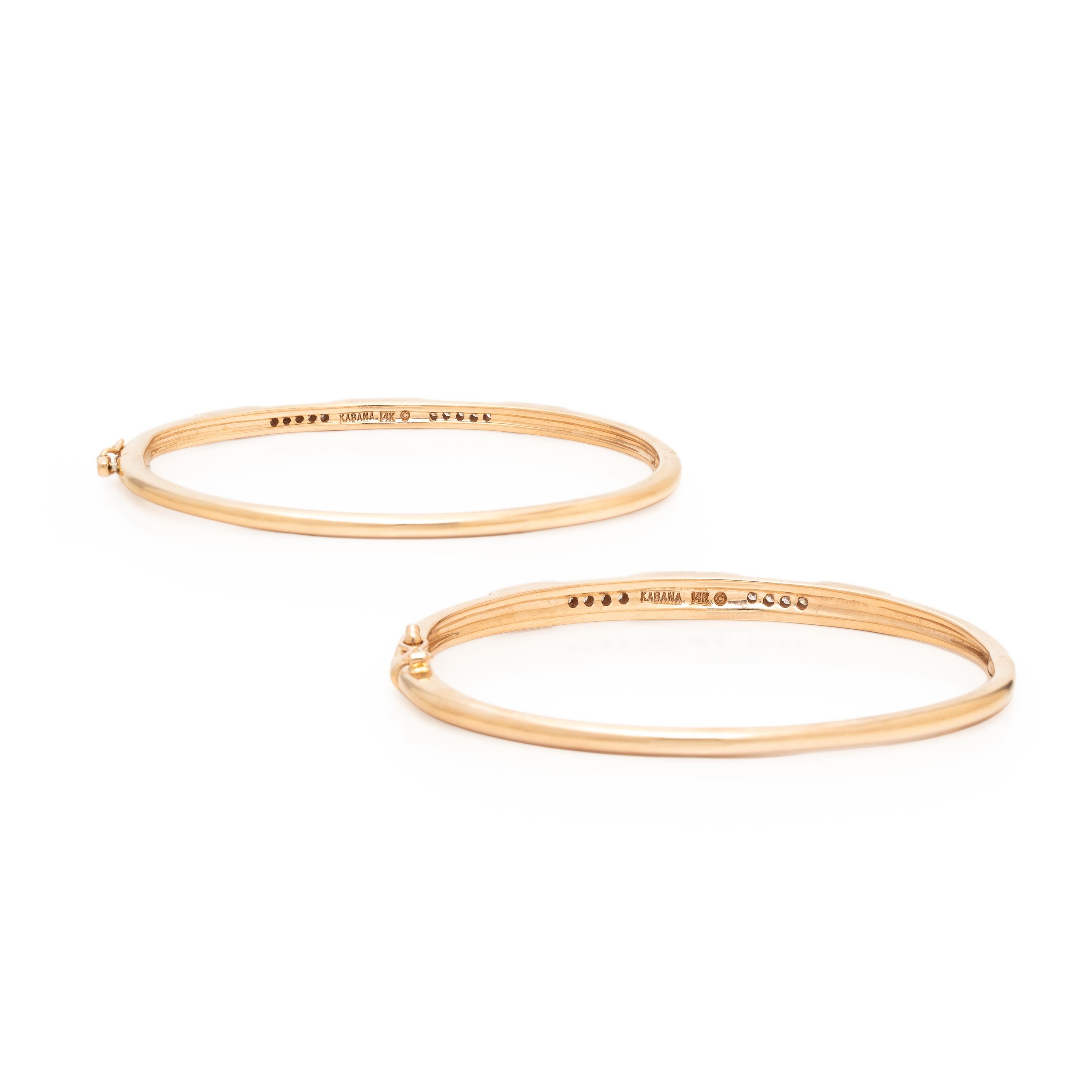 Kabana, Two Mother-of-Pearl, Diamond, and Rose Gold Bangle Bracelets
