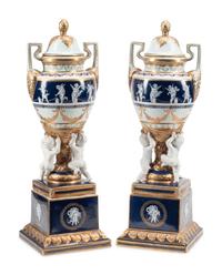 A Pair of Minton Style Pâte-sur-Pâte Porcelain Urns
