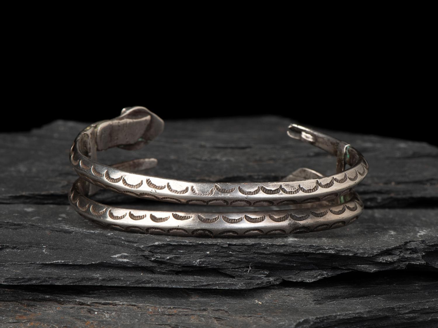 Navajo Silver and Turquoise Double Serpent Cuff Bracelet