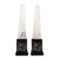 A Pair of Neoclassical Style Rock Crystal and Pietra Dura Obelisks