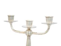 A Pair of Argentine Weighted Silver Three-Light Candelabra