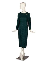 Rizik Brothers Green Lace Dress and Two Brooches