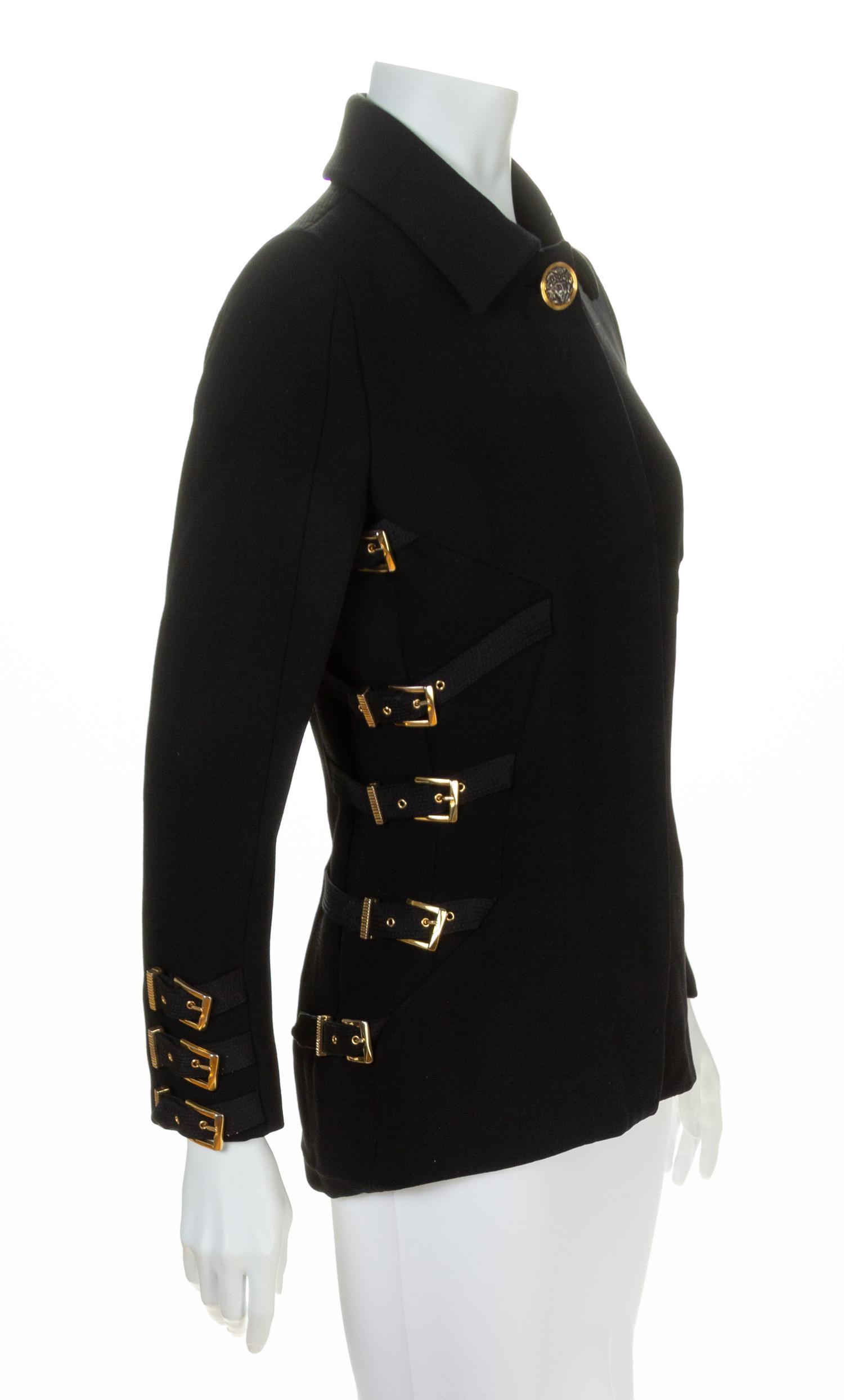 A Gianni Versace Black Bondage Jacket, Size 42.