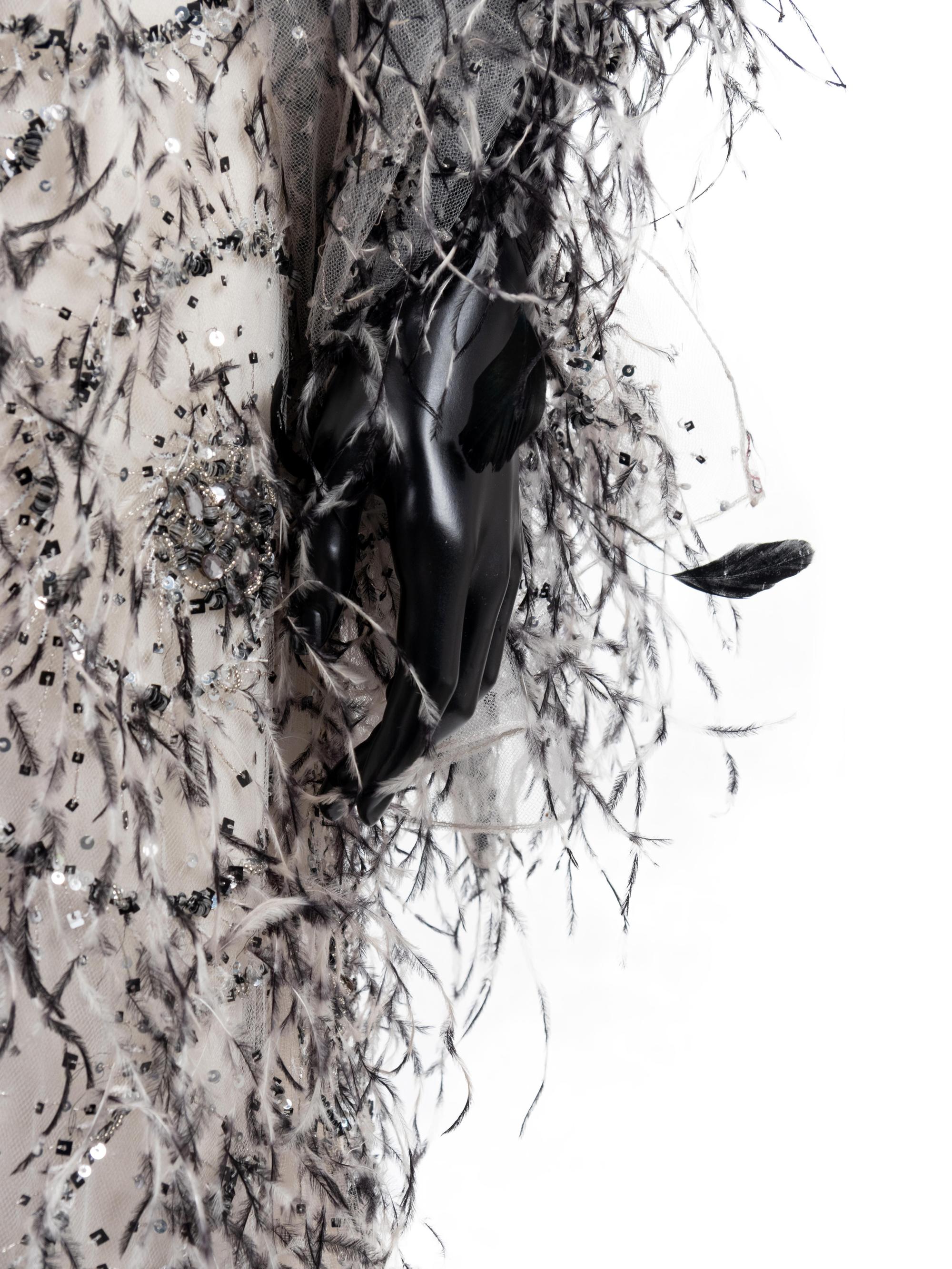 Bill Blass Ostrich Feather Evening Dress with Wrap, From the Ebony Fashion Fair, 1990-2000s