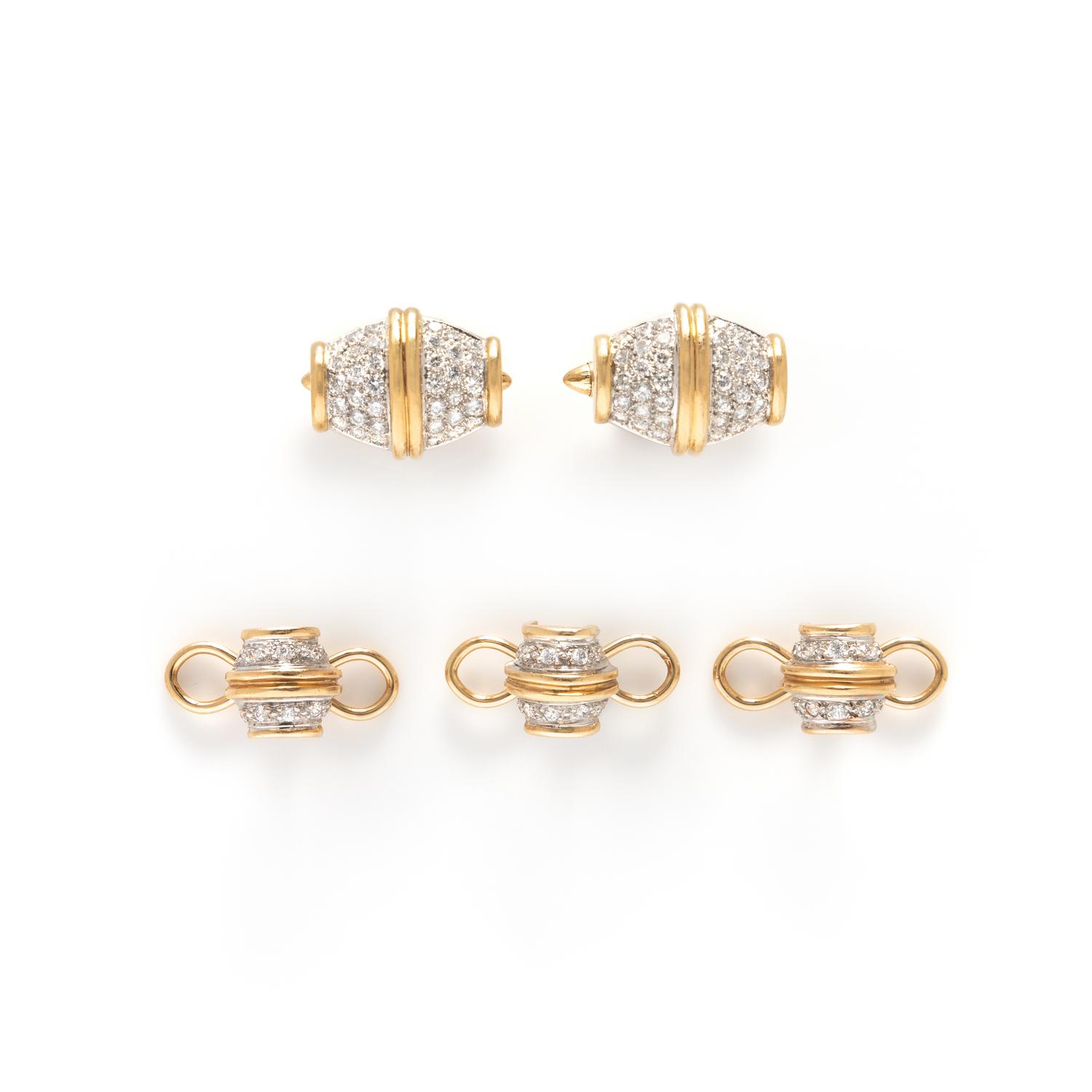 BICOLOR GOLD, DIAMOND AND COLORLESS GEMSTONE DRESS SET