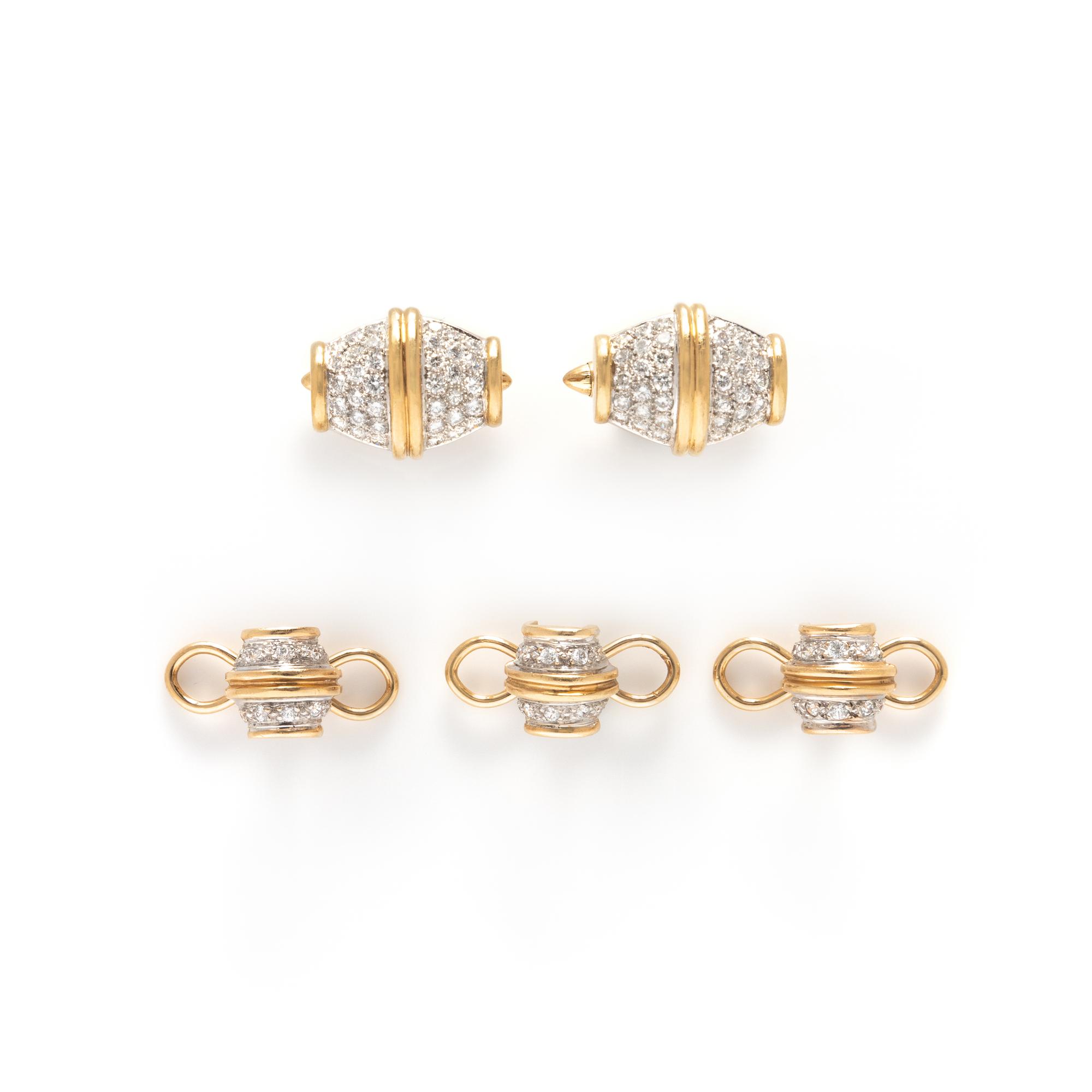 BICOLOR GOLD, DIAMOND AND COLORLESS GEMSTONE DRESS SET