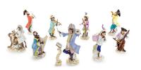 A Meissen Porcelain Ten-Piece Monkey Band Height of tallest 6 5/8 inches.