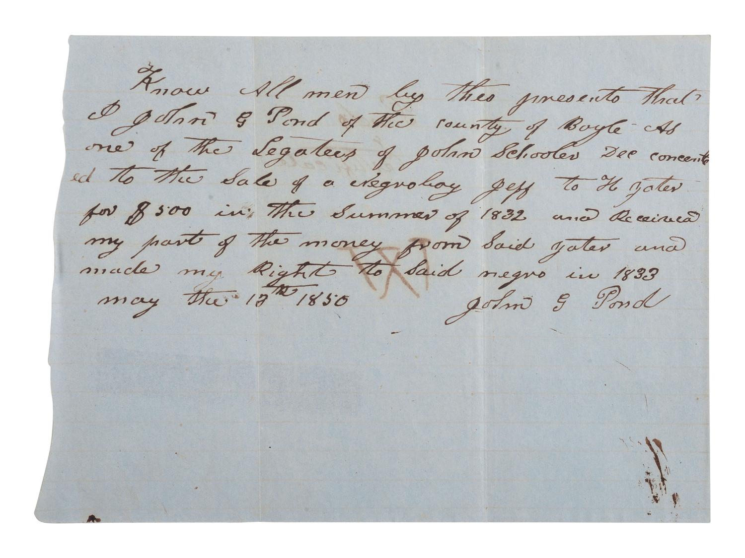 [ENSLAVEMENT & ABOLITION]. A group of 6 estate documents listing individual enslaved persons, most by name. Ca 1830-1858.