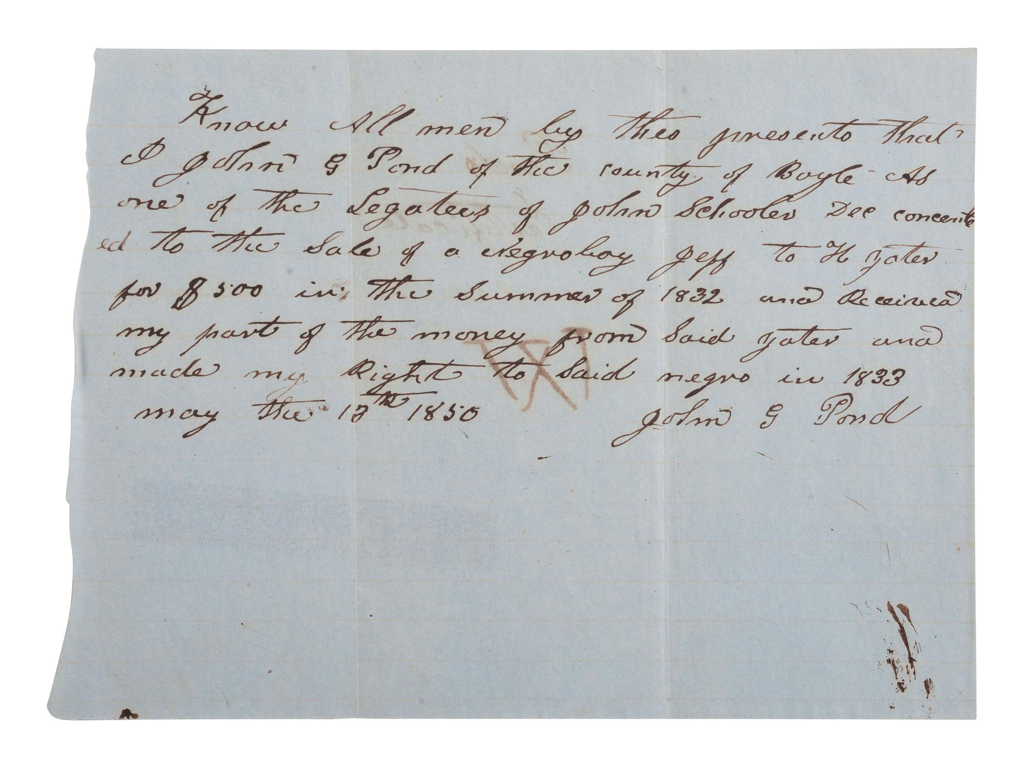[ENSLAVEMENT & ABOLITION]. A group of 6 estate documents listing individual enslaved persons, most by name. Ca 1830-1858.