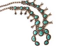 Navajo Silver and Turquoise Squash Blossom Necklace
