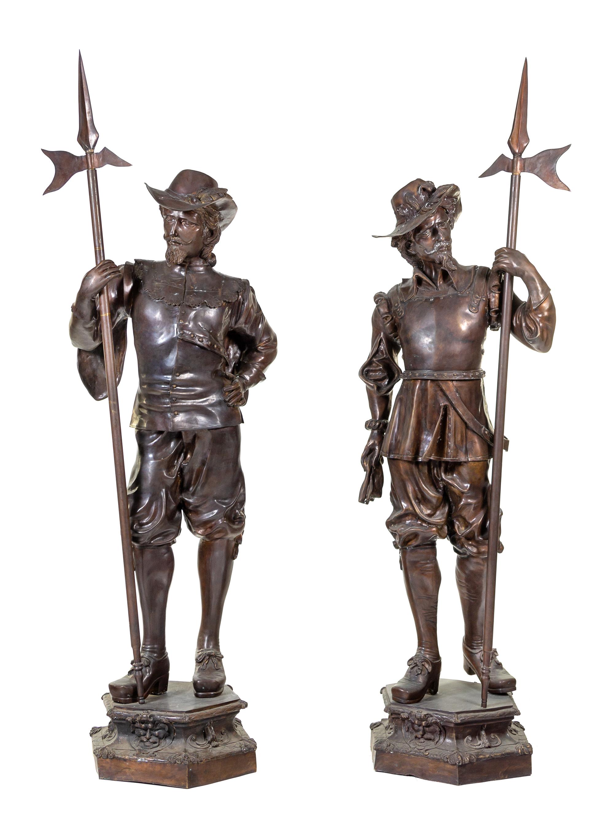 A Pair of Large Bronze Figures of Cavaliers Height of figures 75 inches. — 20TH CENTURY