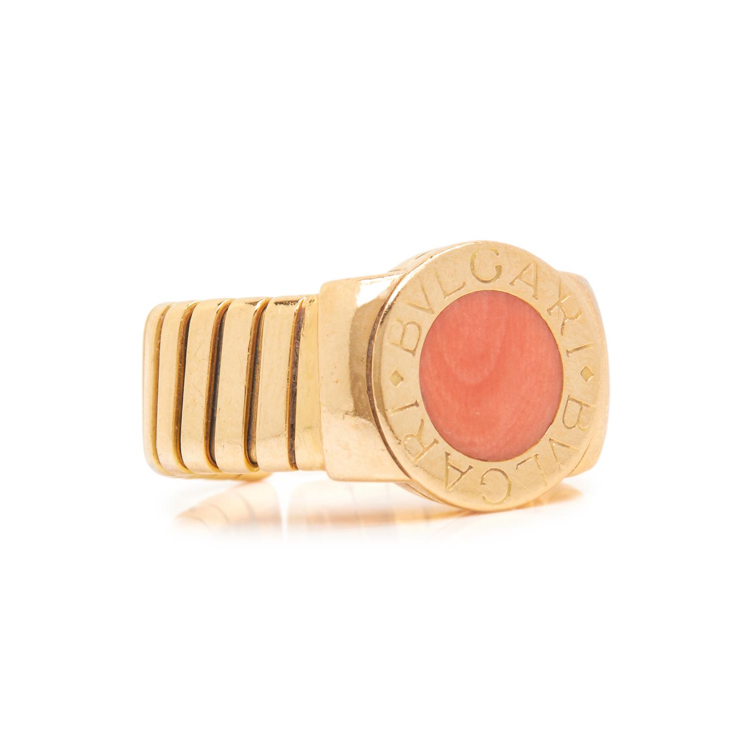 BULGARI, YELLOW GOLD AND CORAL 'BVLGARI BVLGARI' RING