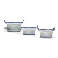 Three Chinese Export Porcelain Blue Fitzhugh Reticulated Chestnut Baskets and an Undertray