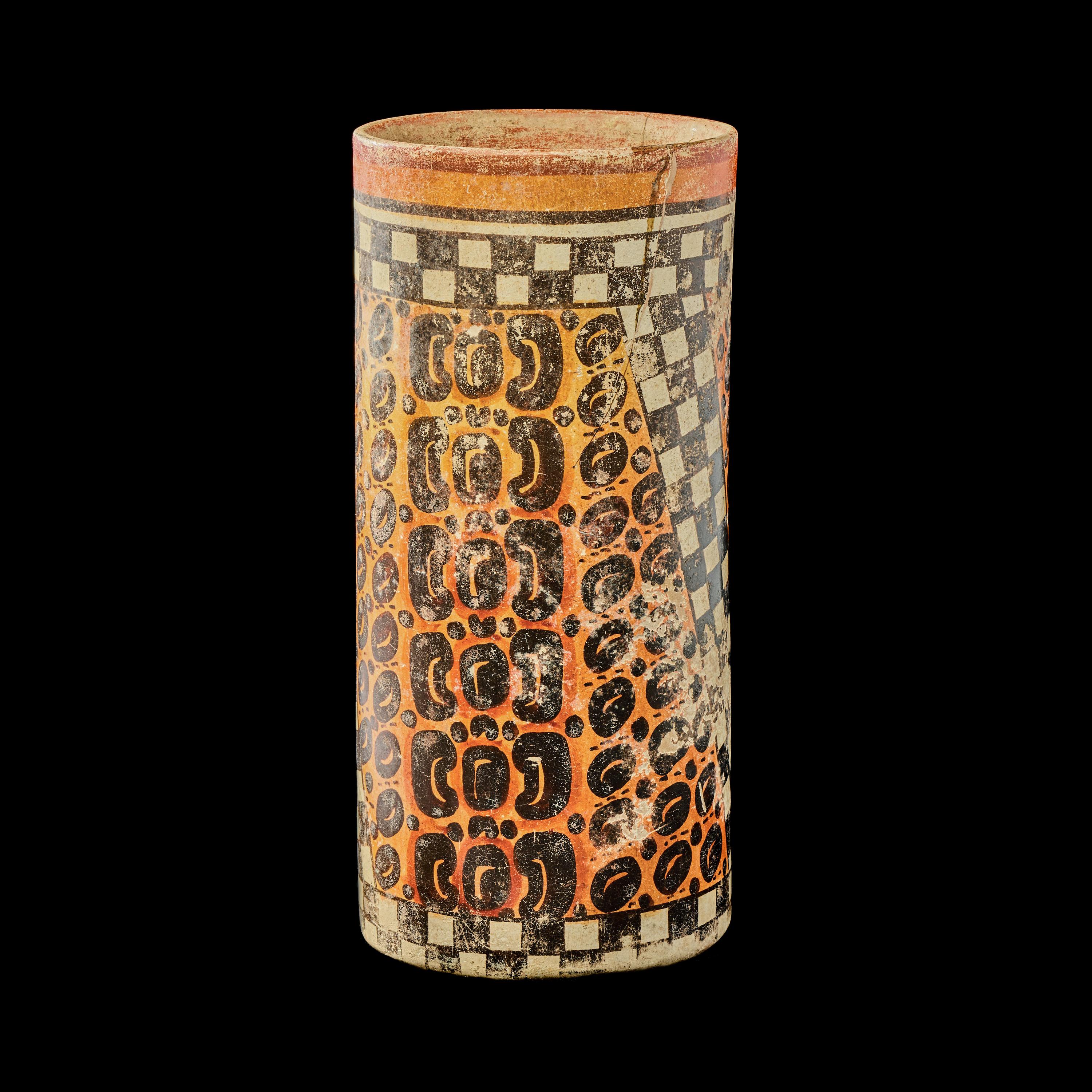 A Maya Polychrome Cylinder Vessel