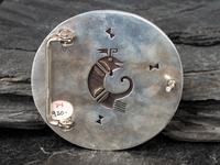 Silver and Petrified Wood Belt Buckle, with Gold Accents on Reverse