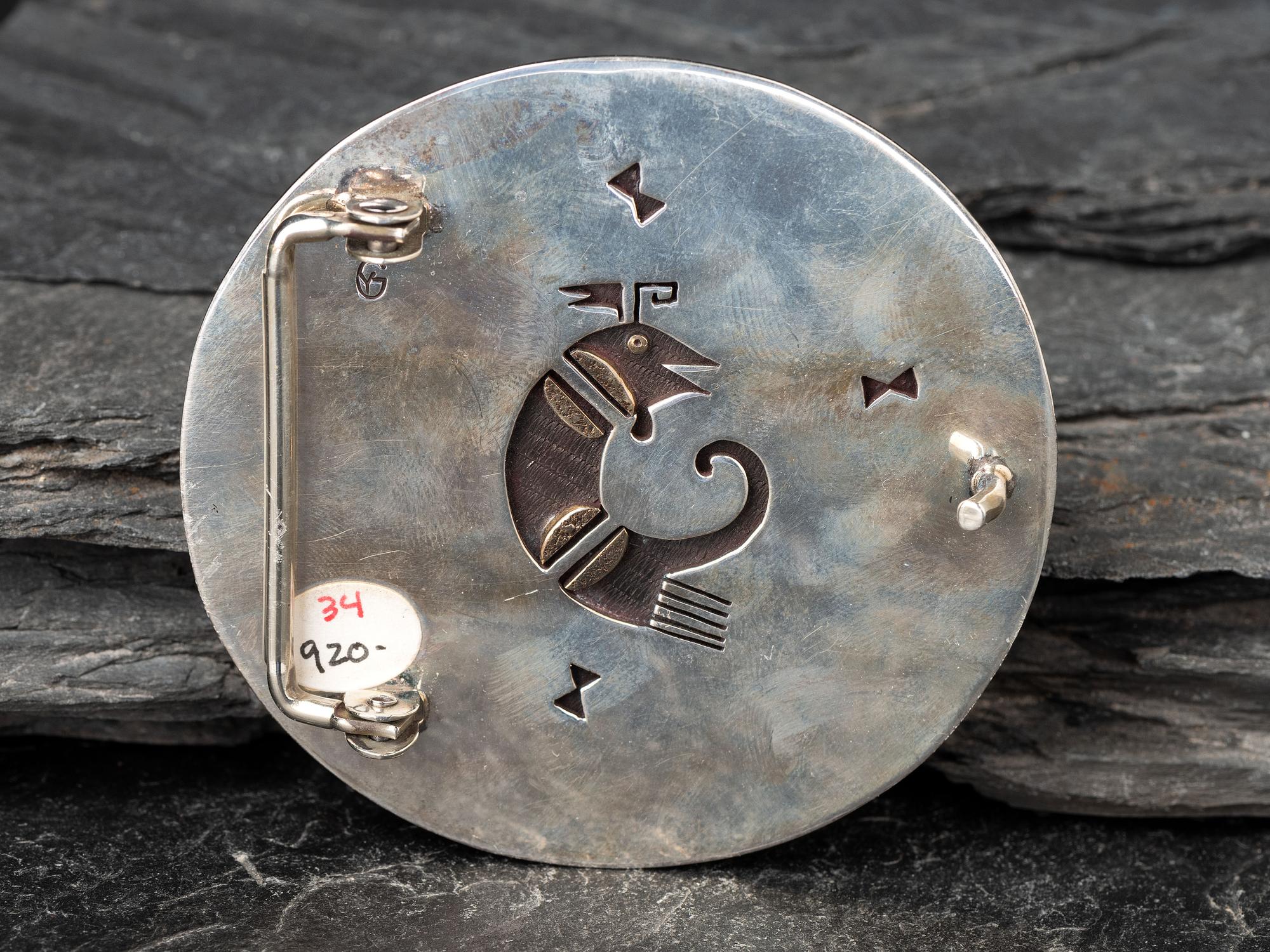 Silver and Petrified Wood Belt Buckle, with Gold Accents on Reverse