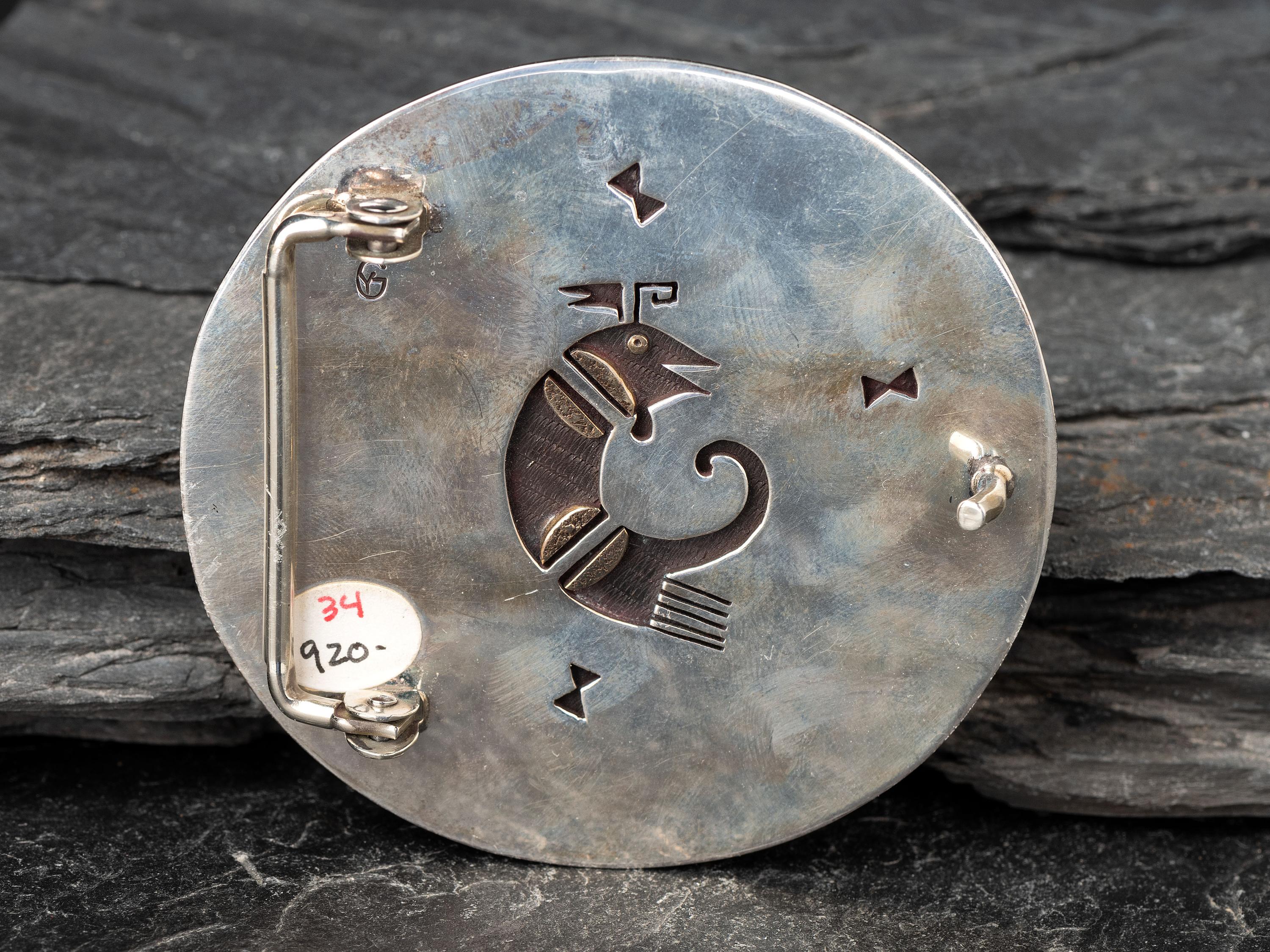 Silver and Petrified Wood Belt Buckle, with Gold Accents on Reverse