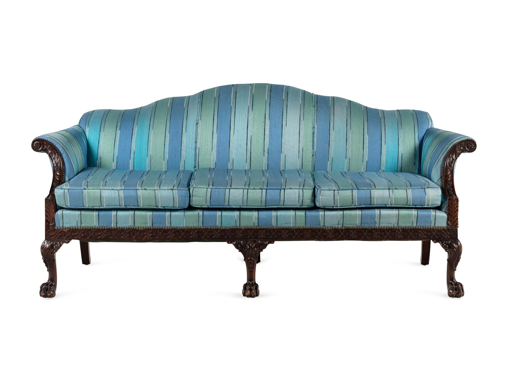 A George III Style Mahogany Camelback Settee