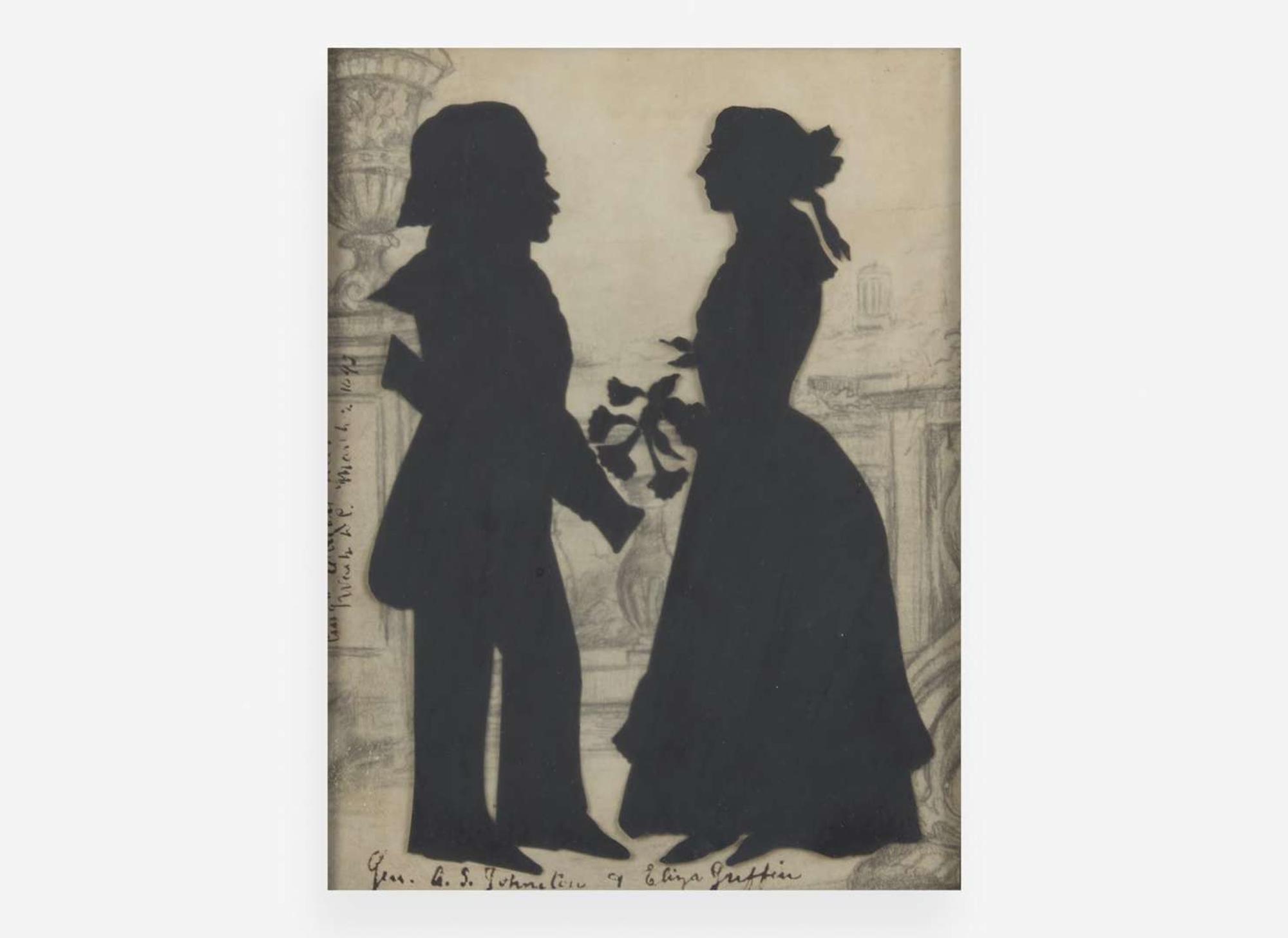 Auguste Edouart (1789-1861), Silhouette Profile Portrait of General Albert Sidney Johnston (1803-1862) and Eliza Griffin (1821-1896), dated "1843"
