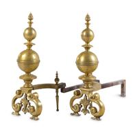 A Pair of Continental Brass Andirons