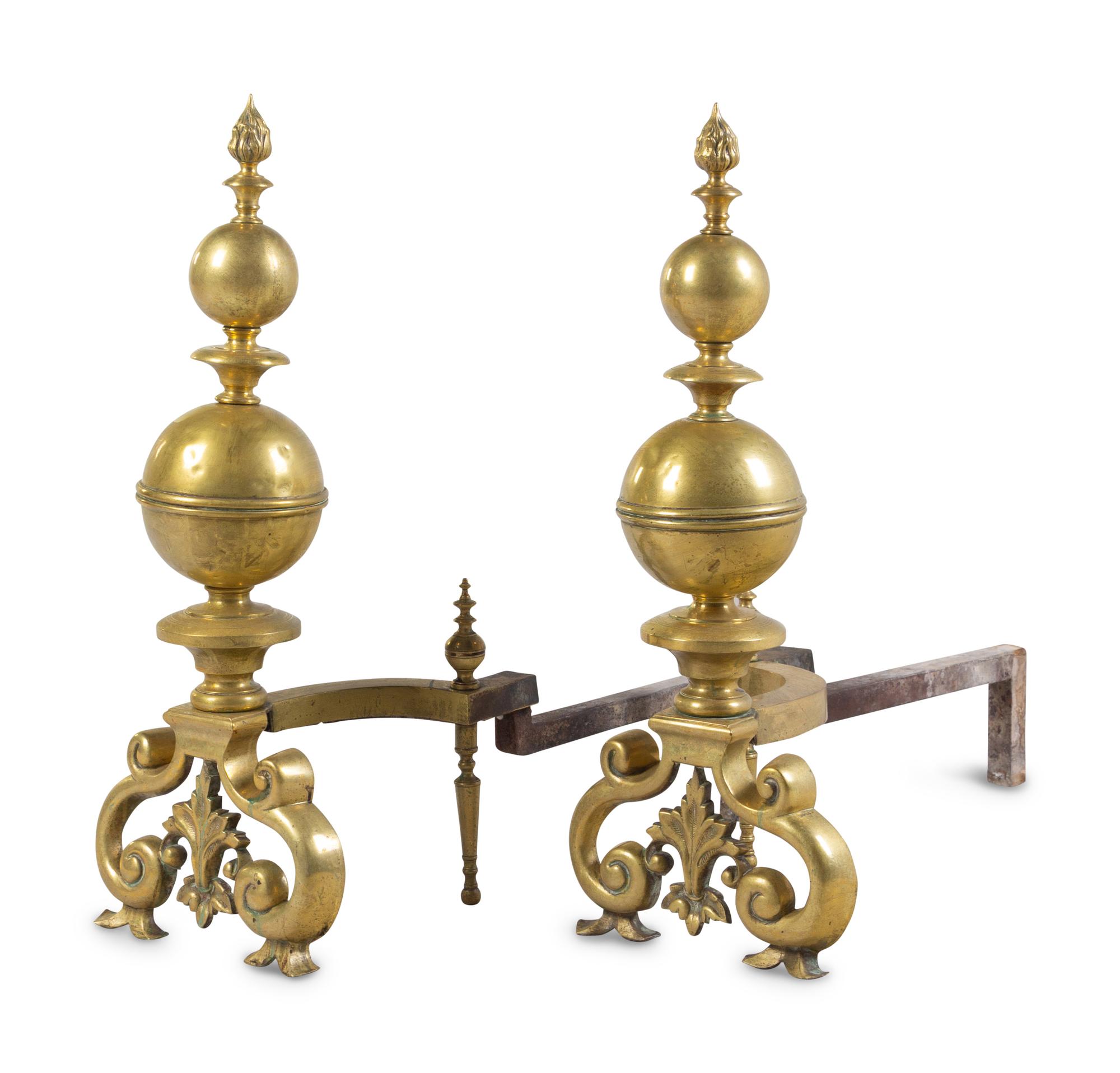 A Pair of Continental Brass Andirons