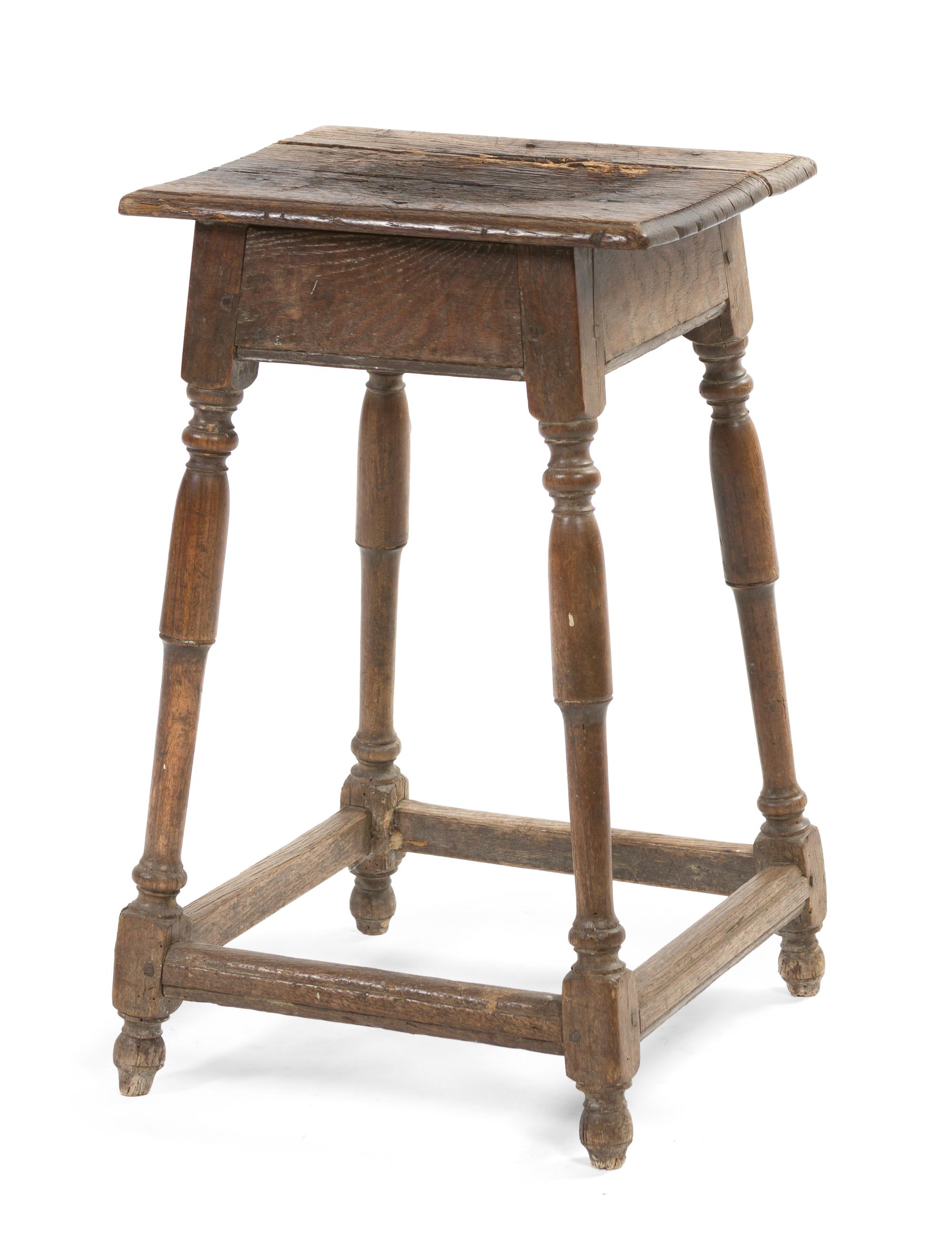 A Jacobean Oak Stool, Height 20 inches.
