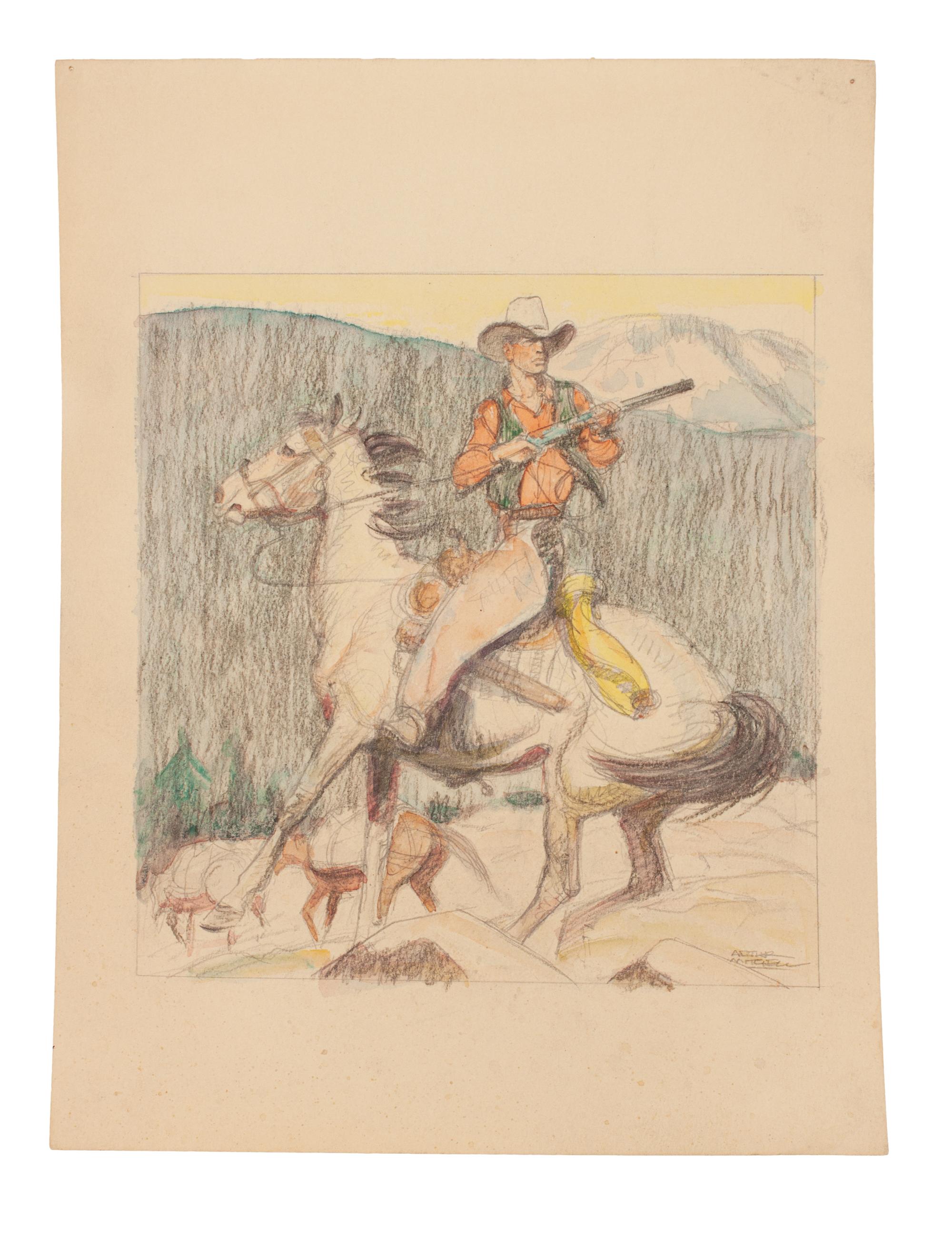 Cowboy on Horse in the Woods