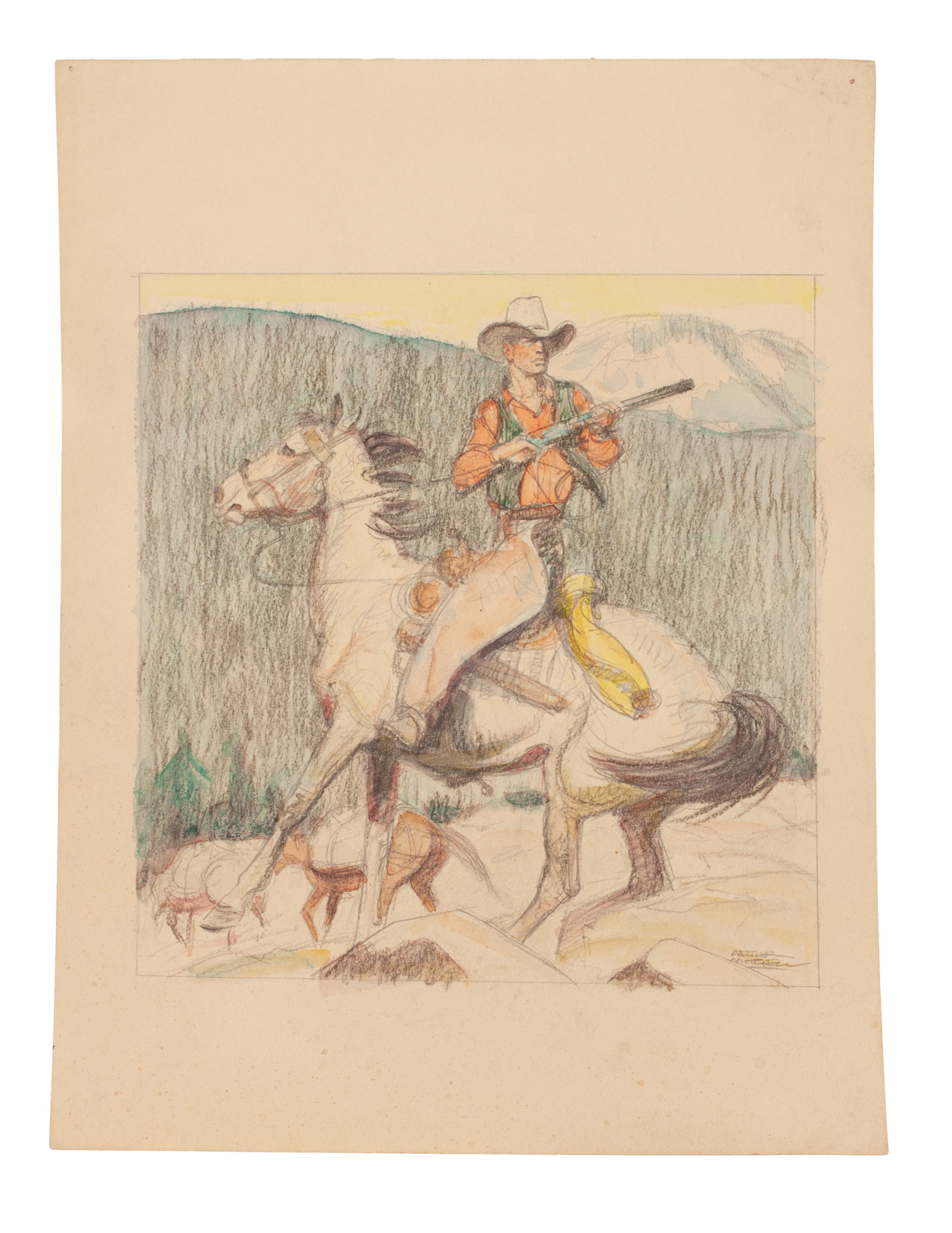 Cowboy on Horse in the Woods