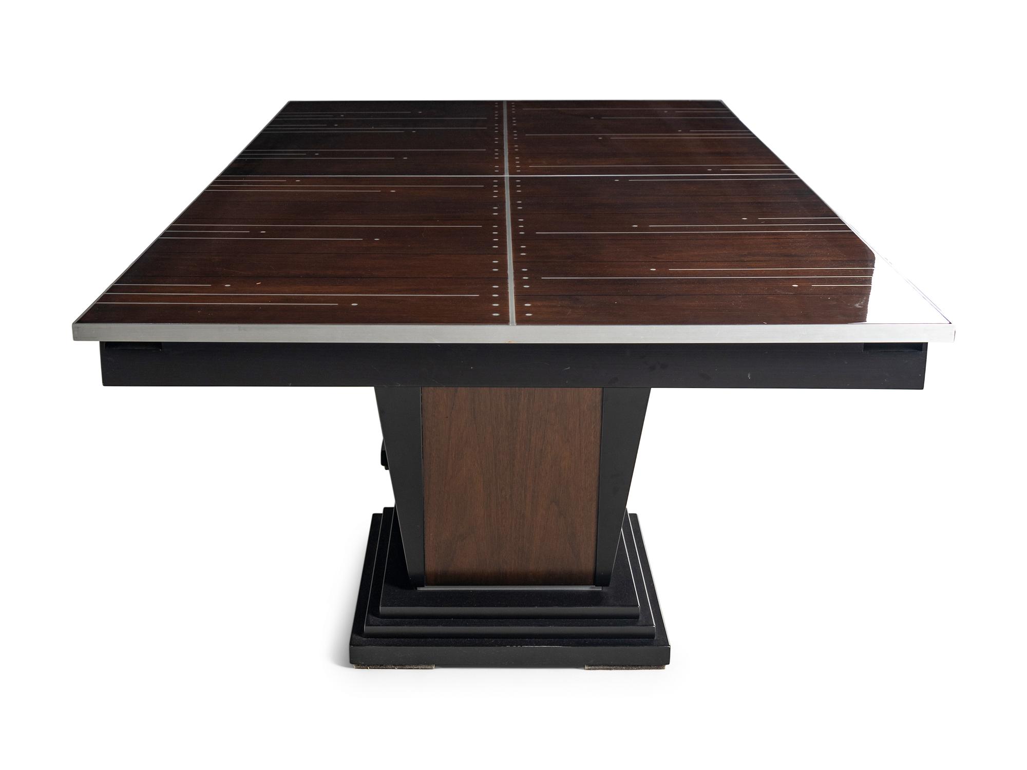 A Chrome-Inlaid Rosewood Two-Pedestal Dining Table