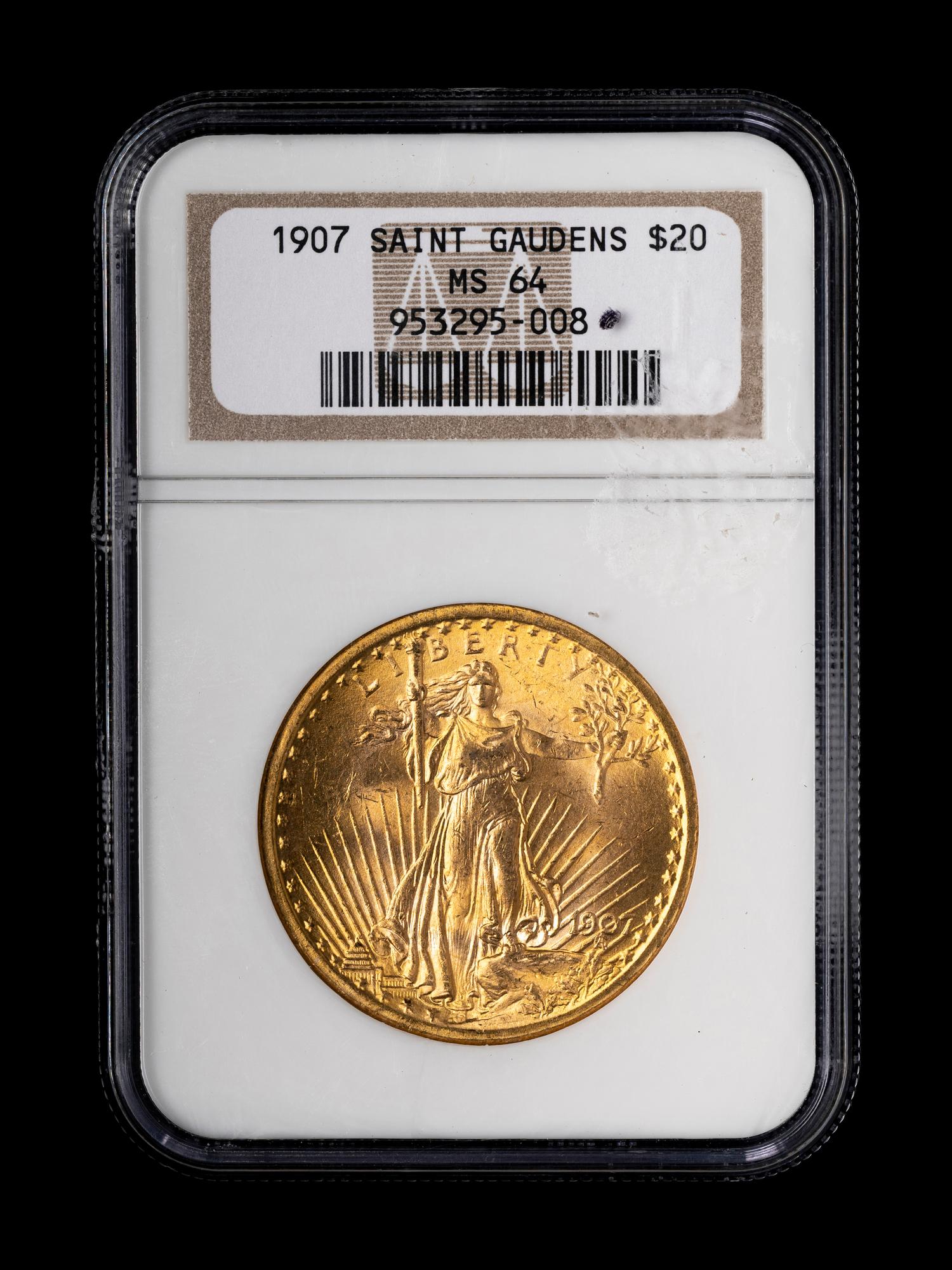 A 1907 Saint Gaudens $20 Gold Coin (NGC MS64)