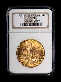 A 1907 Saint Gaudens $20 Gold Coin (NGC MS64)