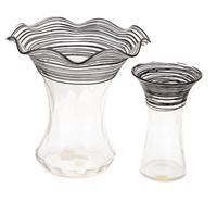 Steuben, , a group of two black threaded-glass vases