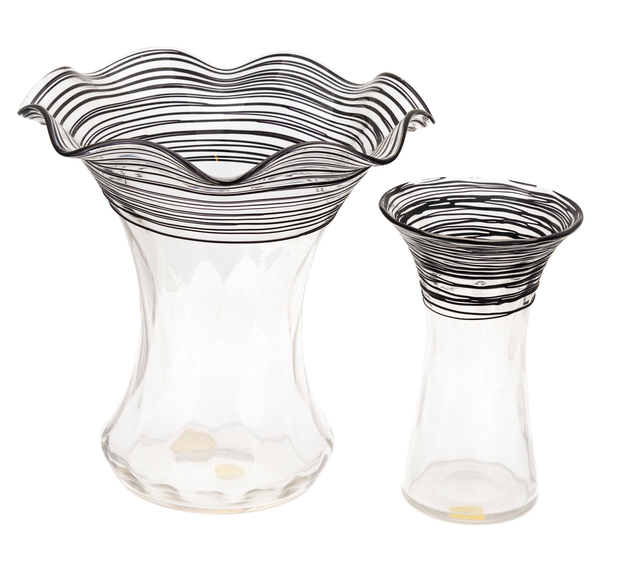 Steuben, , a group of two black threaded-glass vases