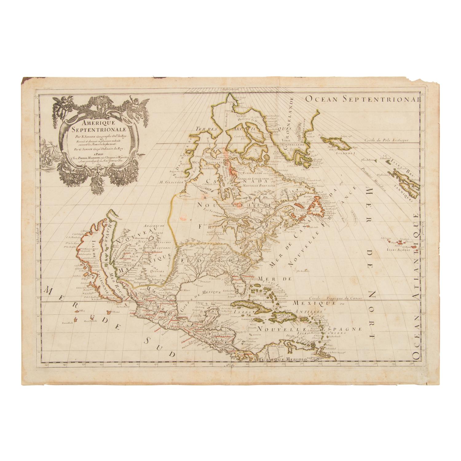[Map]. Sanson, Guillaume (1633-1703). Amerique Septentrionale . Paris: Pierre Mariette, 1669.
