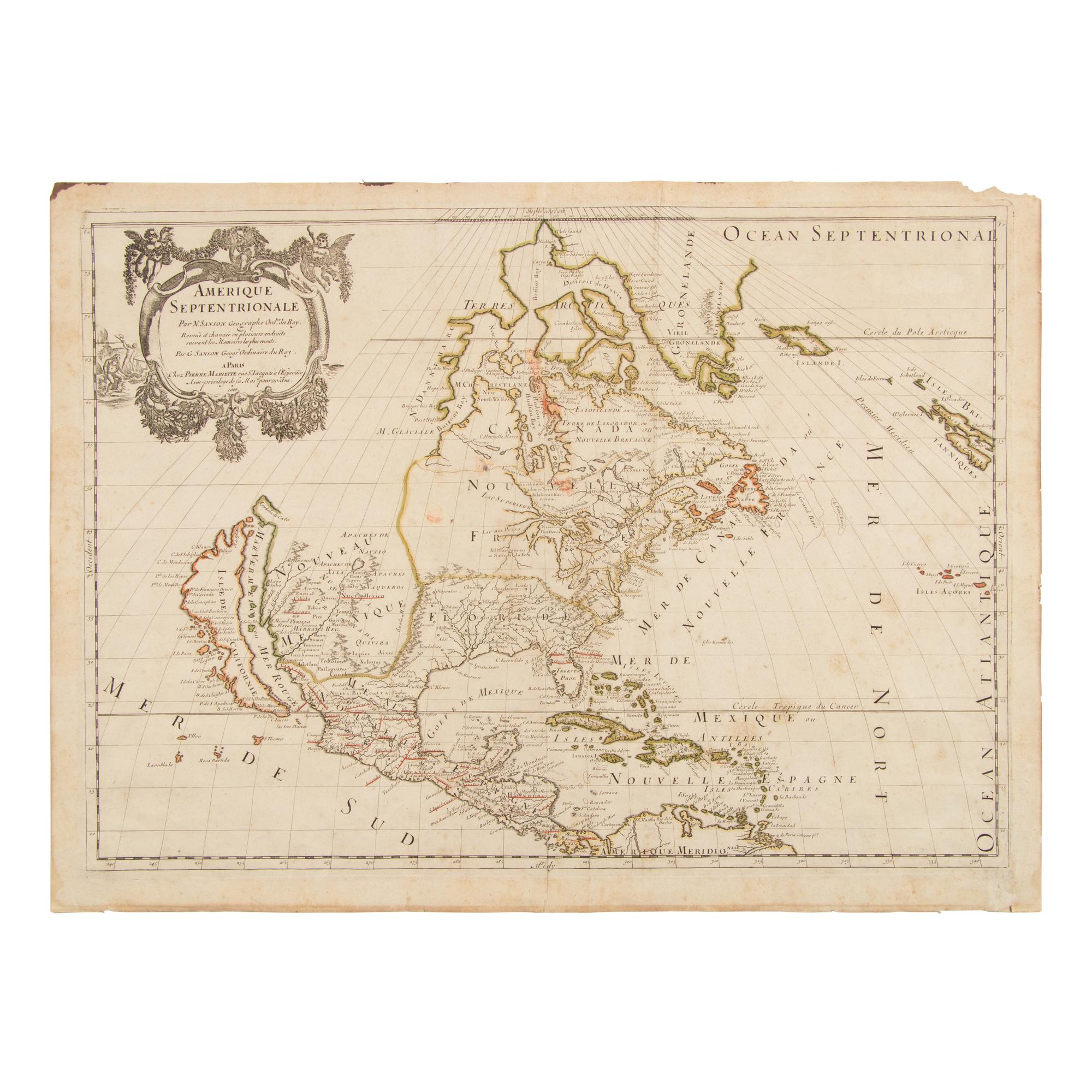 [Map]. Sanson, Guillaume (1633-1703). Amerique Septentrionale . Paris: Pierre Mariette, 1669.