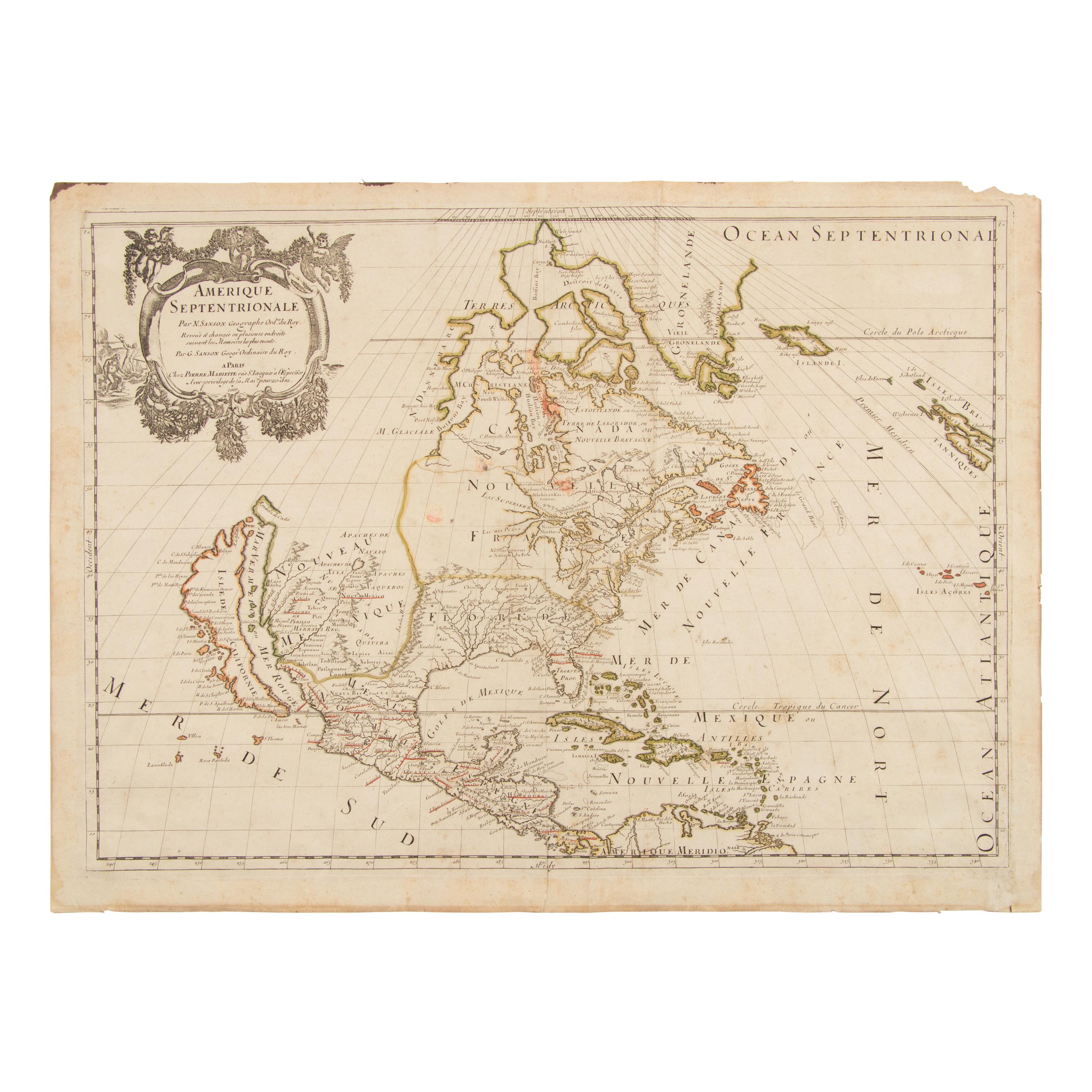 [Map]. Sanson, Guillaume (1633-1703). Amerique Septentrionale . Paris: Pierre Mariette, 1669.