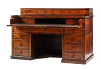 An English Brass Banded Mechanical Desk Height 42 1/2 x width 63 1/2 x depth 30 3/4 inches.