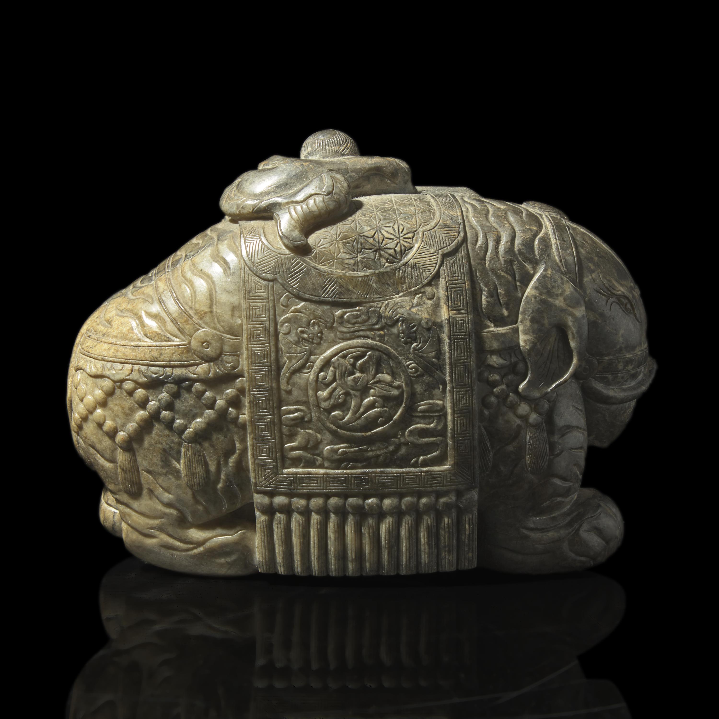 A Chinese Carved 'Washing the Elephant' Group 石雕童子洗象