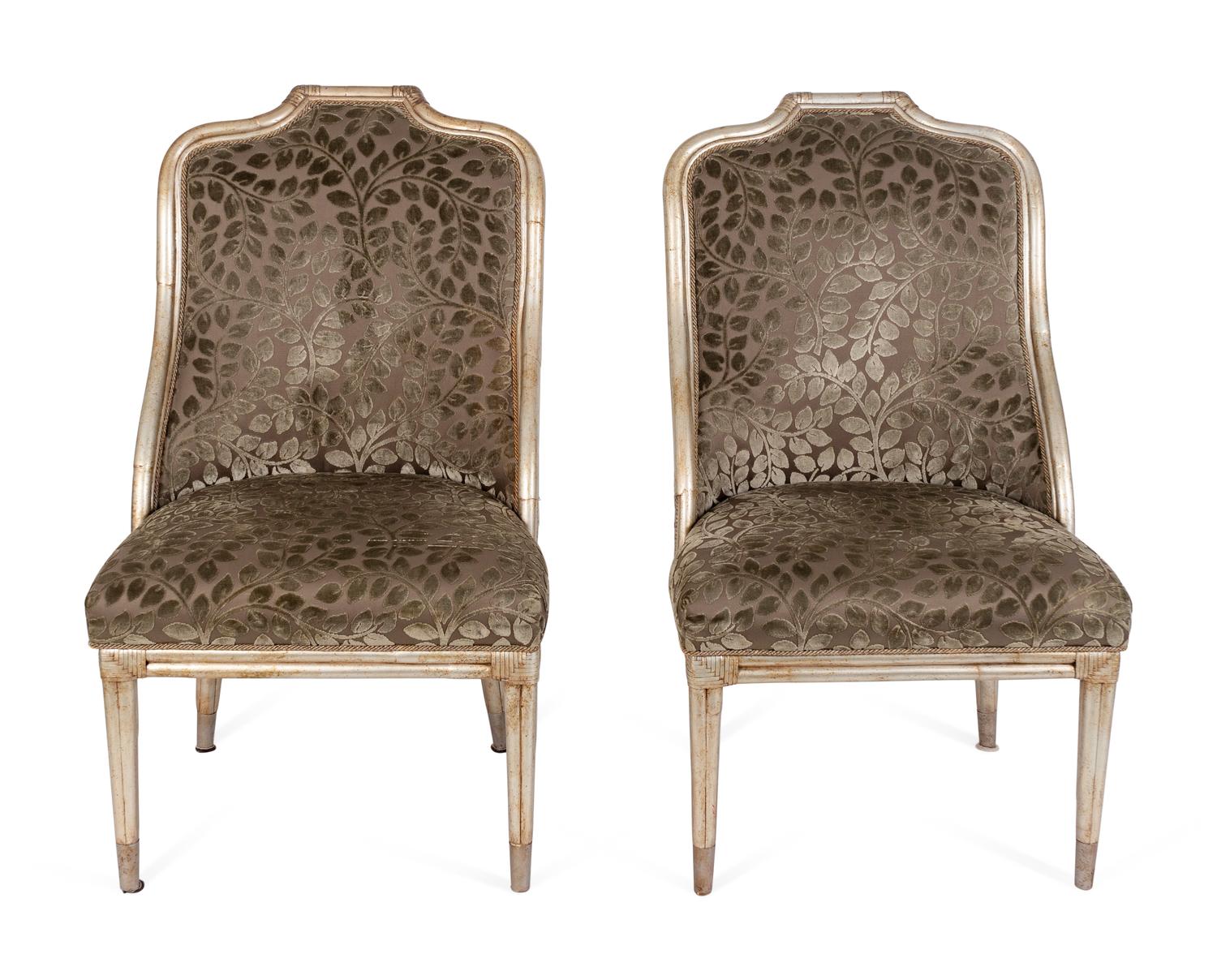 A Set of Four Neoclassical Style Silvered Rattan Barrel-Back Chairs — 20TH CENTURY