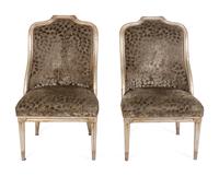A Set of Four Neoclassical Style Silvered Rattan Barrel-Back Chairs — 20TH CENTURY