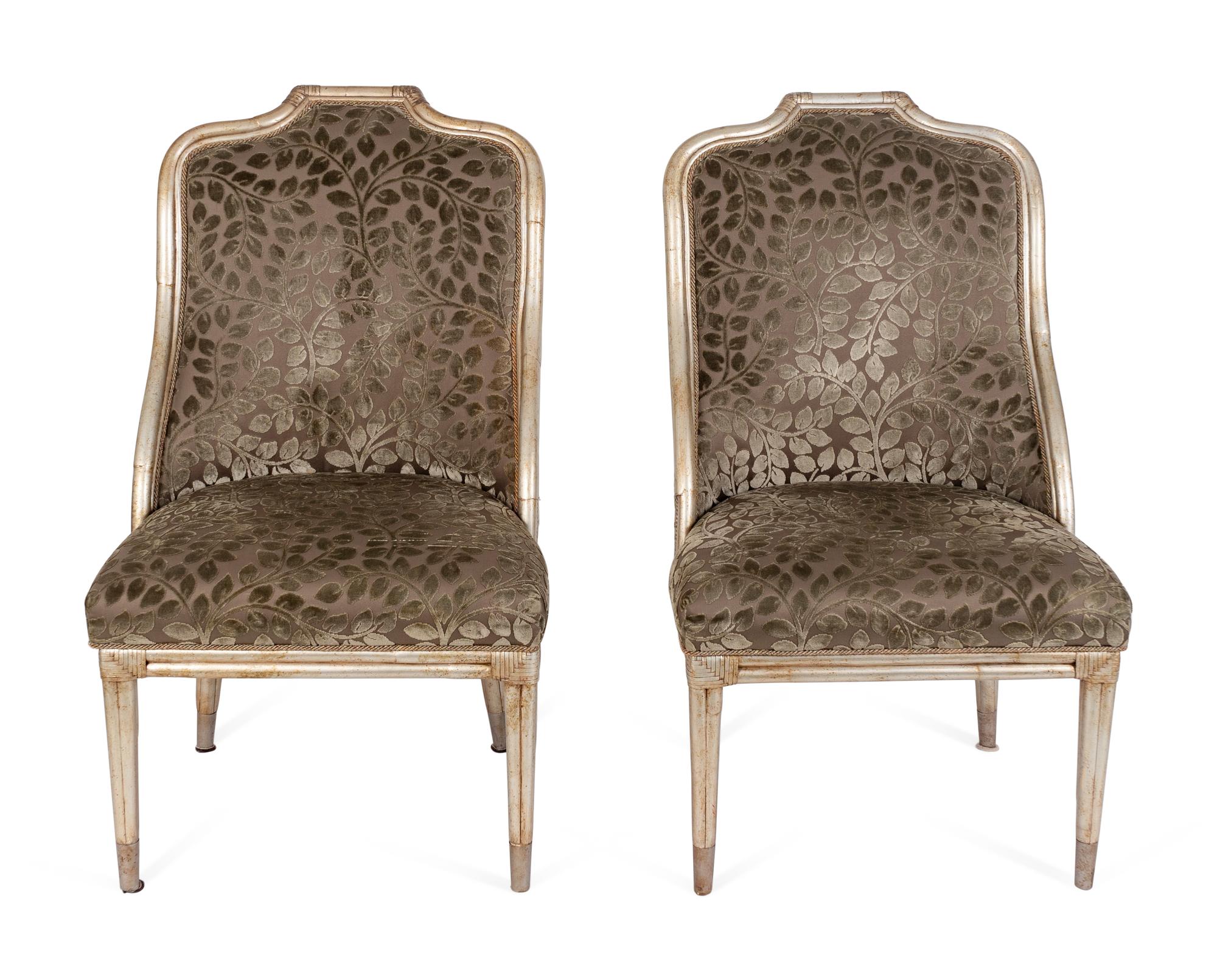 A Set of Four Neoclassical Style Silvered Rattan Barrel-Back Chairs — 20TH CENTURY