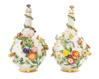 A Pair of German Porcelain Vases and Covers Height 14 inches.